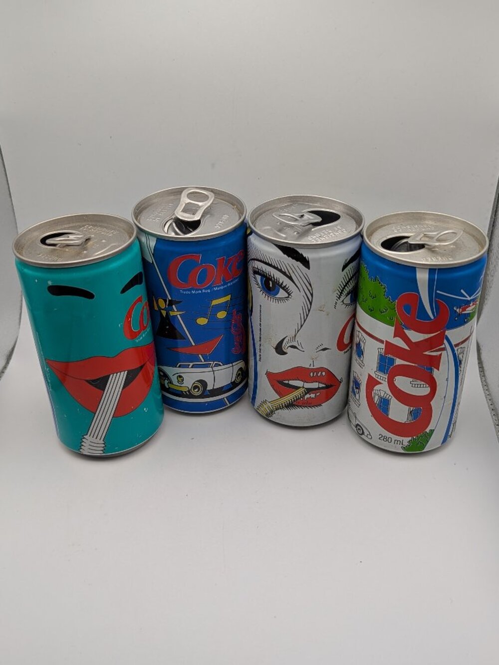 Coca-Cola Vintage 1989 Pop Art Series I Cans Set of 4 280mL